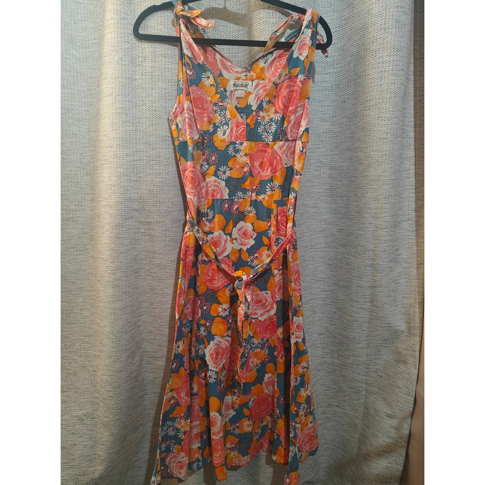 Vintage Teycotextil Floral Cotton Midi Dress Pink tie Shoulder Argentina 42